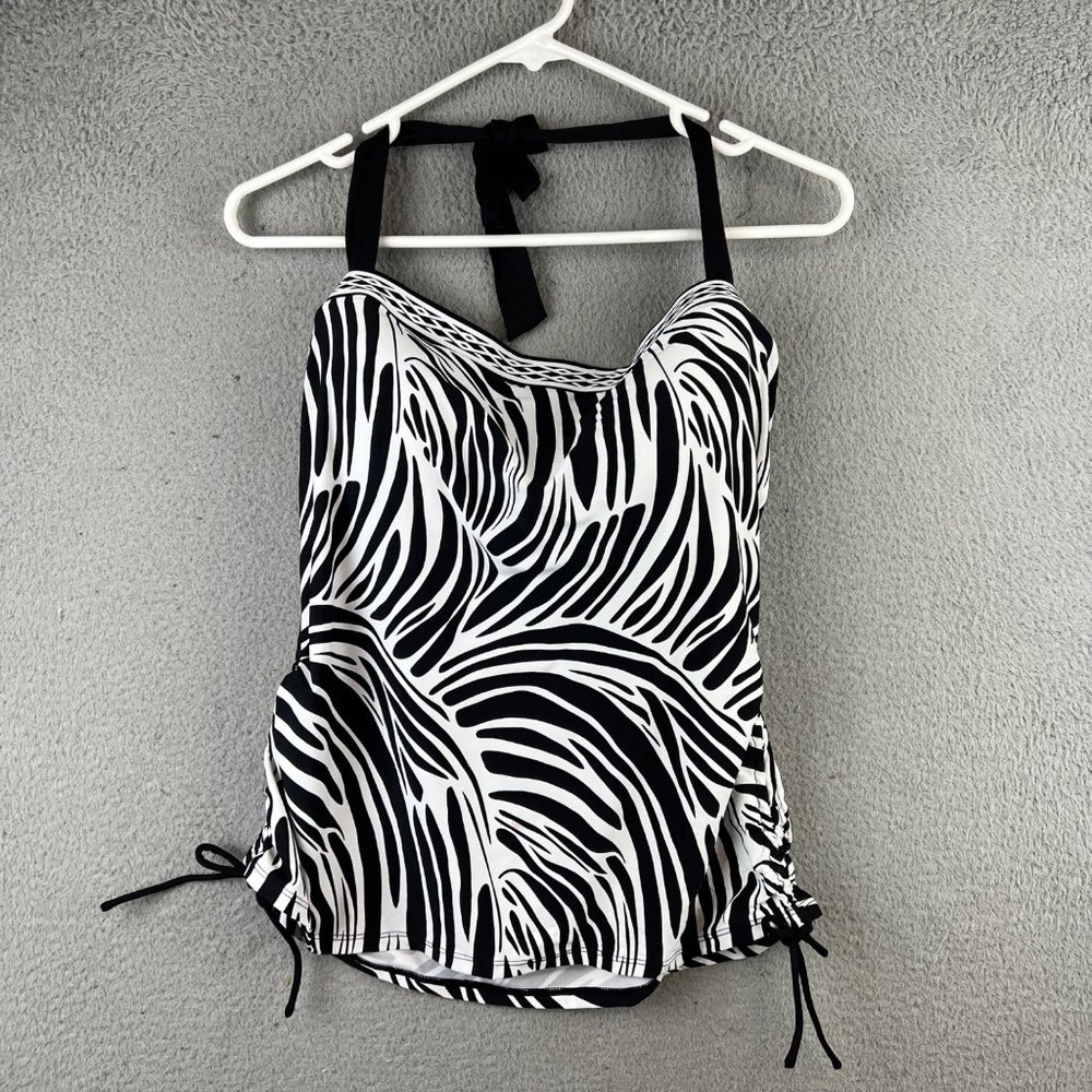 New Dana Buchman Size 16 Black White Tankini Top Halter Neck Padded Side Ruching